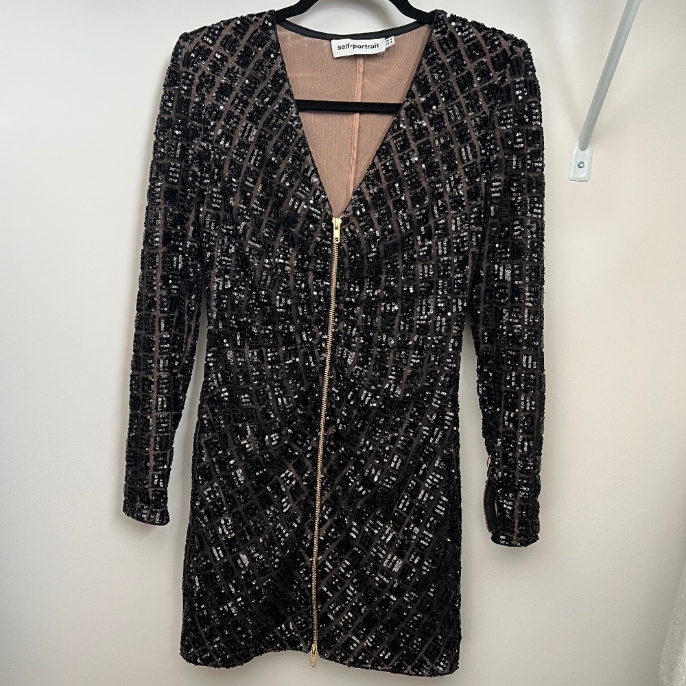 Self portrait black sequin zippered dress